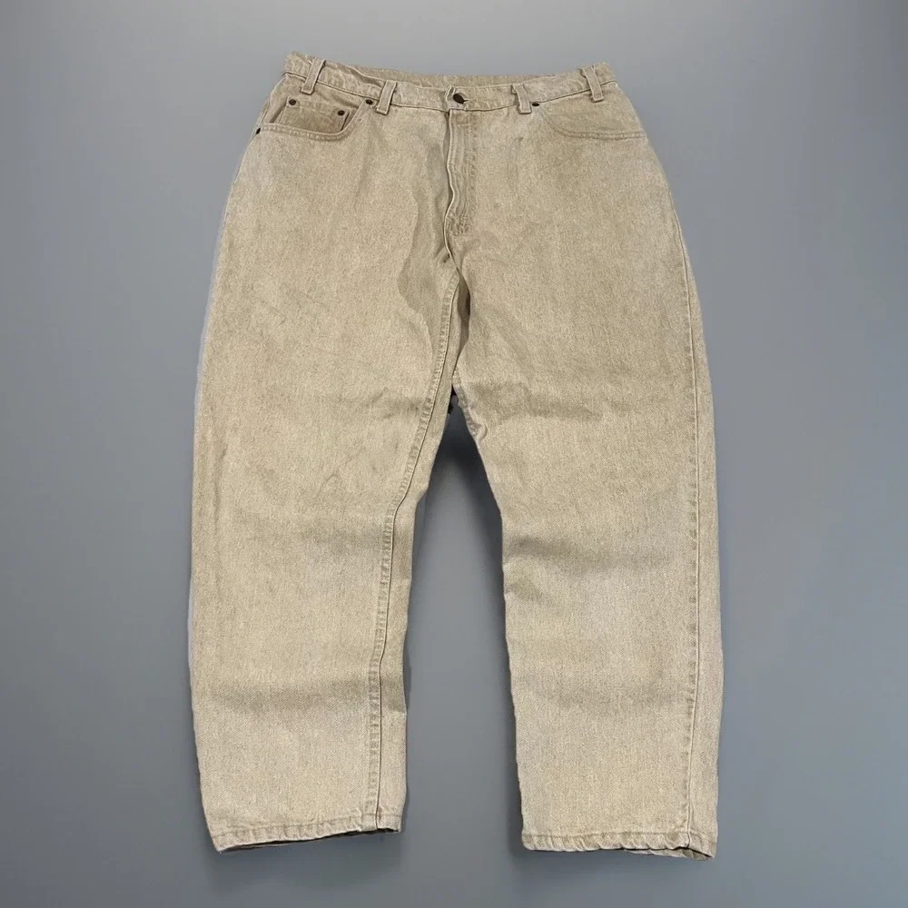Vintage 90s Levis 545 Mens Tan Khaki Loose Fit Straight Leg USA Pant Faded 38x30 - Picture 1 of 9